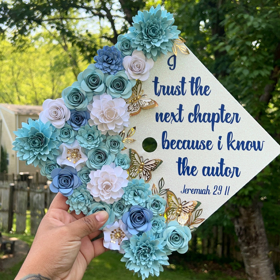 White and Baby Blue Grad Cap