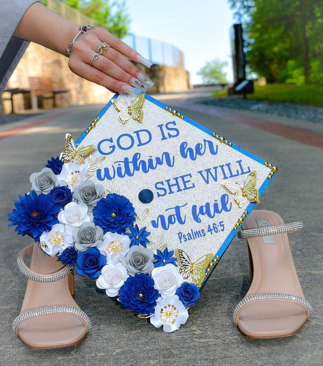 Grad Cap Silver & Blue