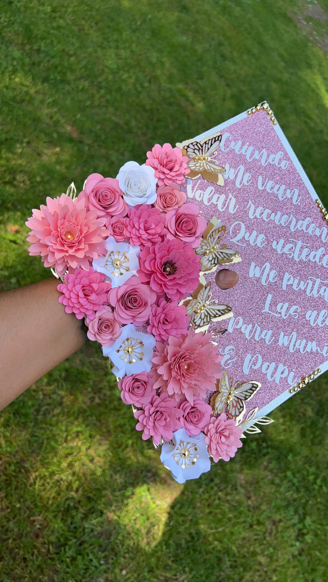 Pink & White Grad Cap