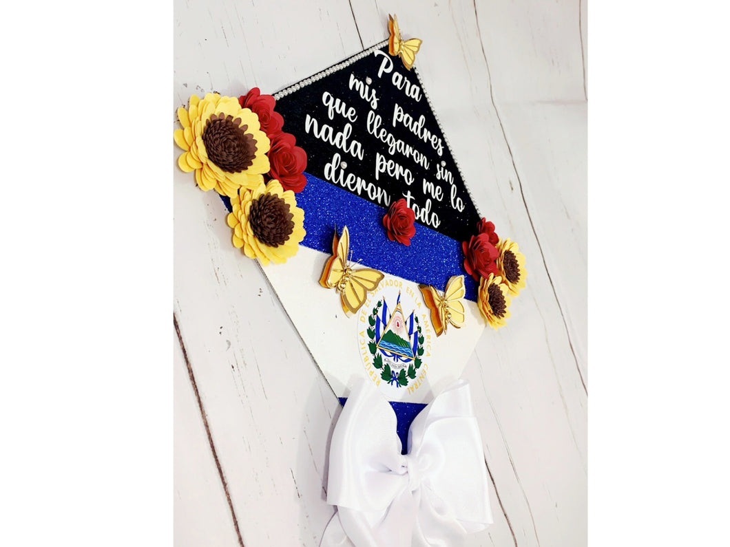 El Salvador Grad Cap Topper Sunflowers